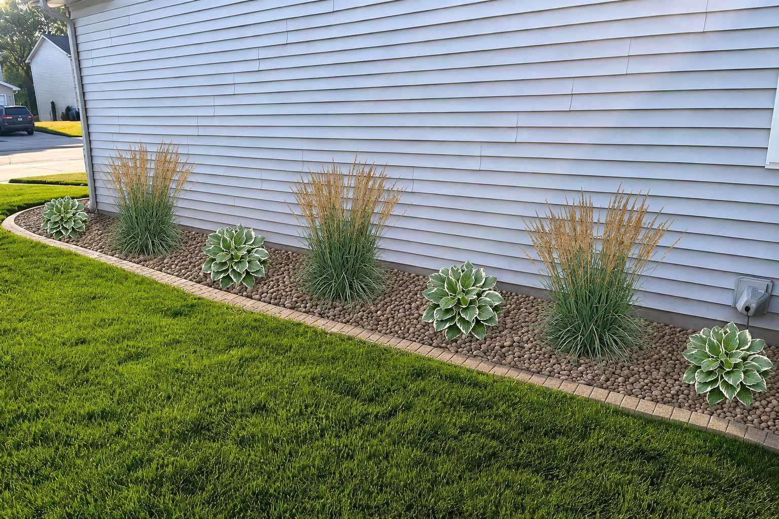 Rock bed with ornamental grasses