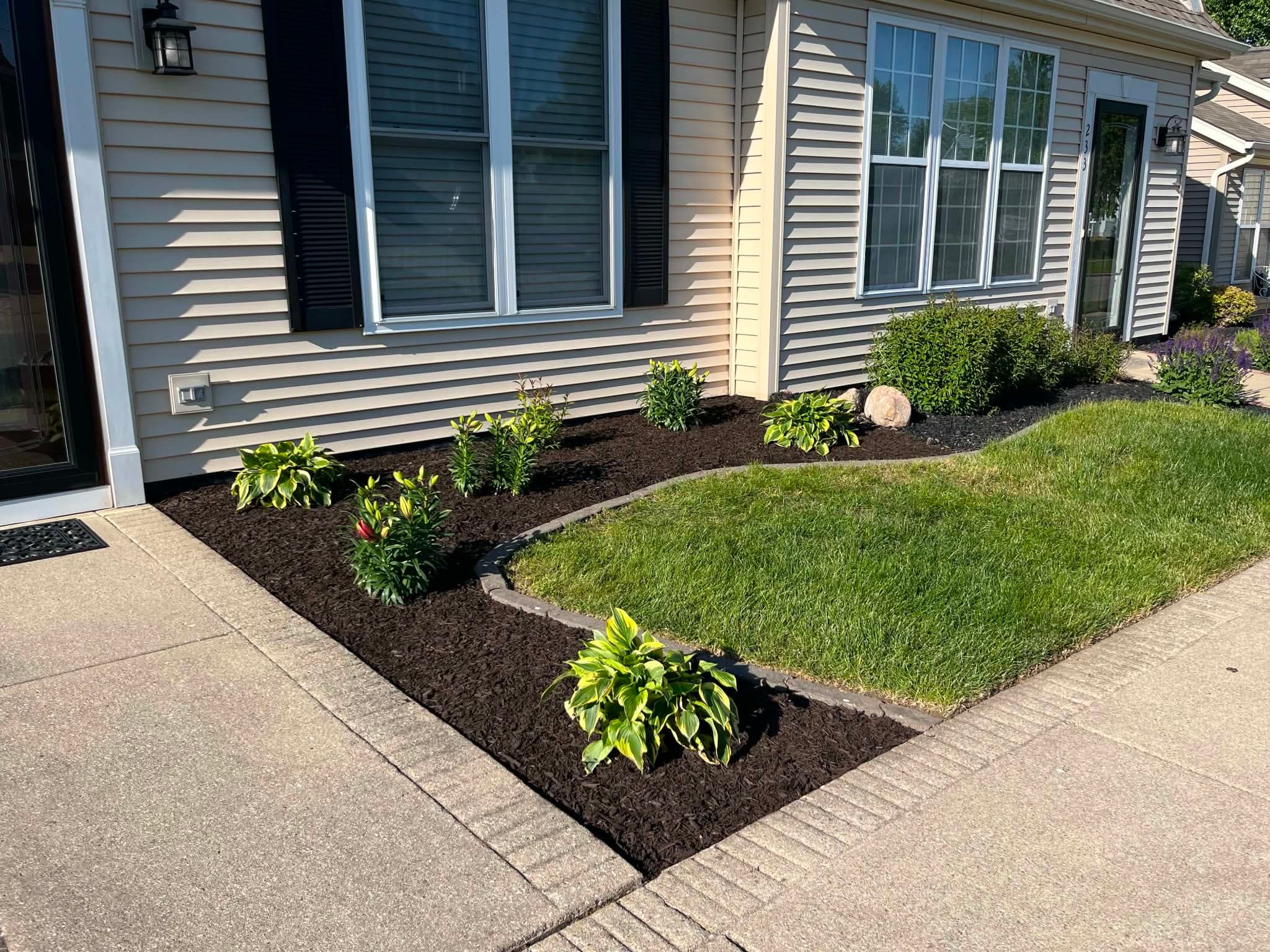 Fresh mulch bed & plantings